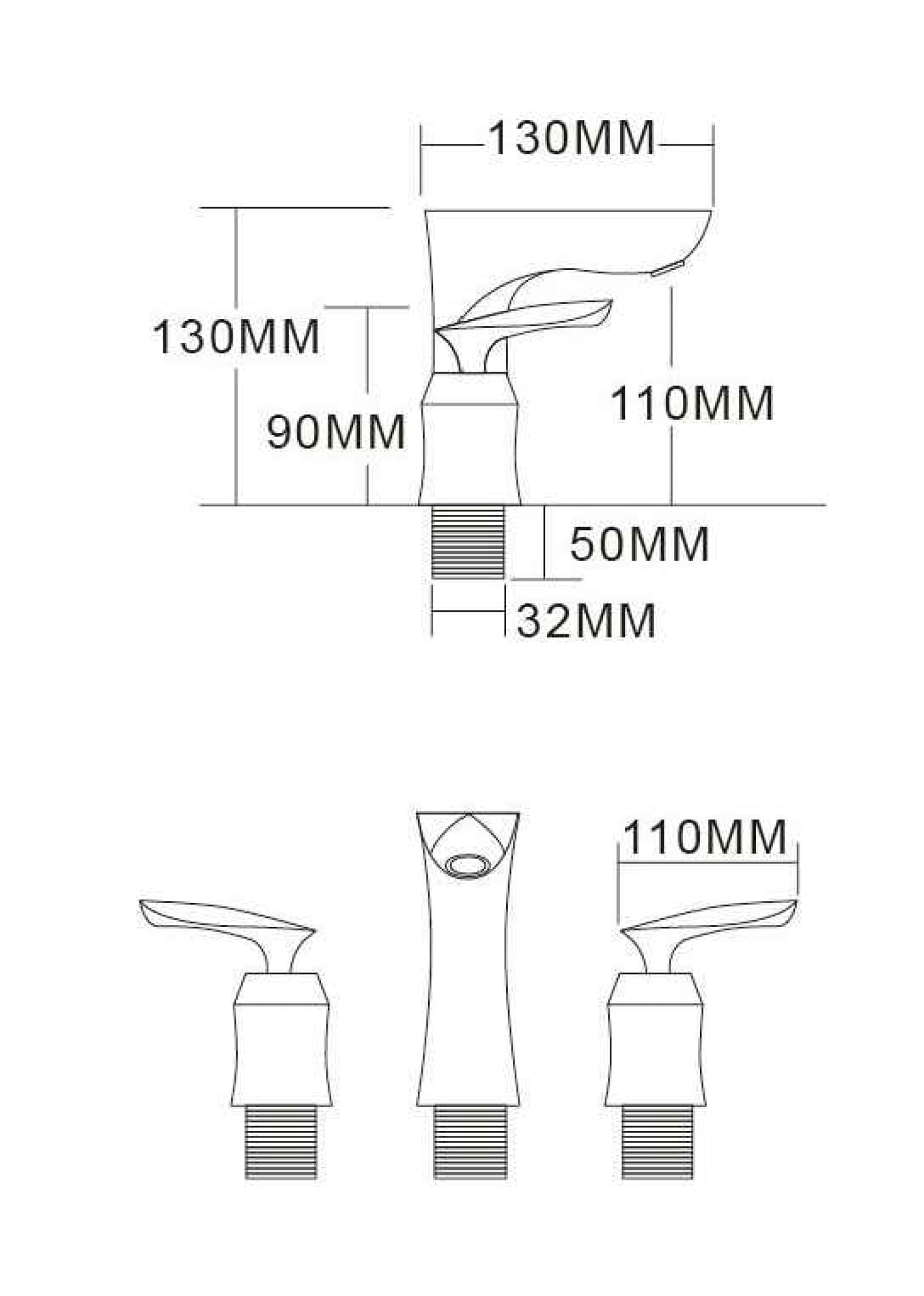 Technical drawing of a faucet with dimensions in millimeters.