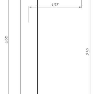 Technical drawing of a kitchen cabinet with dimensions.