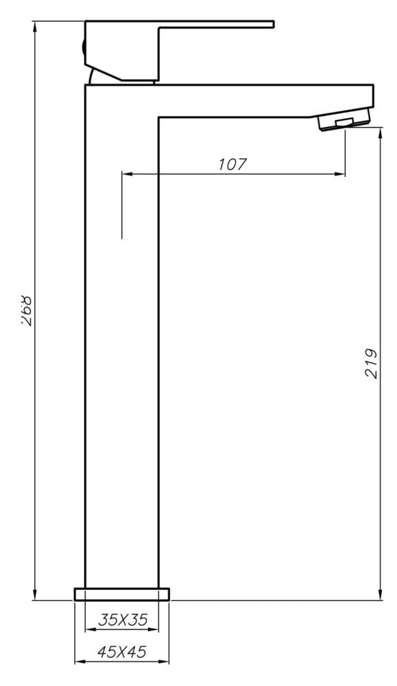 Technical drawing of a kitchen cabinet with dimensions.