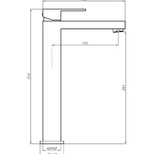 Line drawing of a kitchen faucet with dimensions.