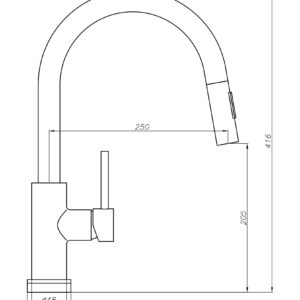 Kitchen faucet technical drawing with dimensions.