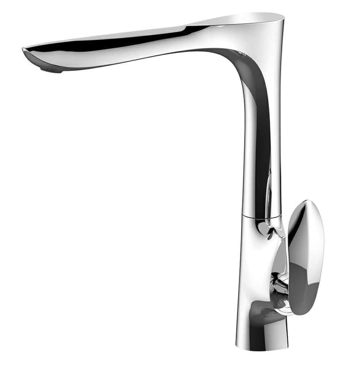 Sleek chrome kitchen faucet with modern design.