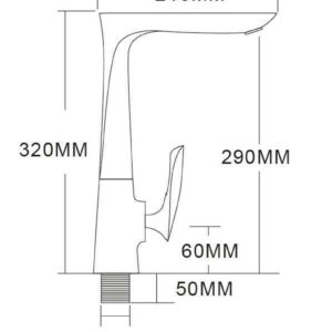 Technical drawing of a kitchen faucet with dimensions in millimeters.
