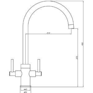 Technical drawing of a kitchen faucet with dimensions.