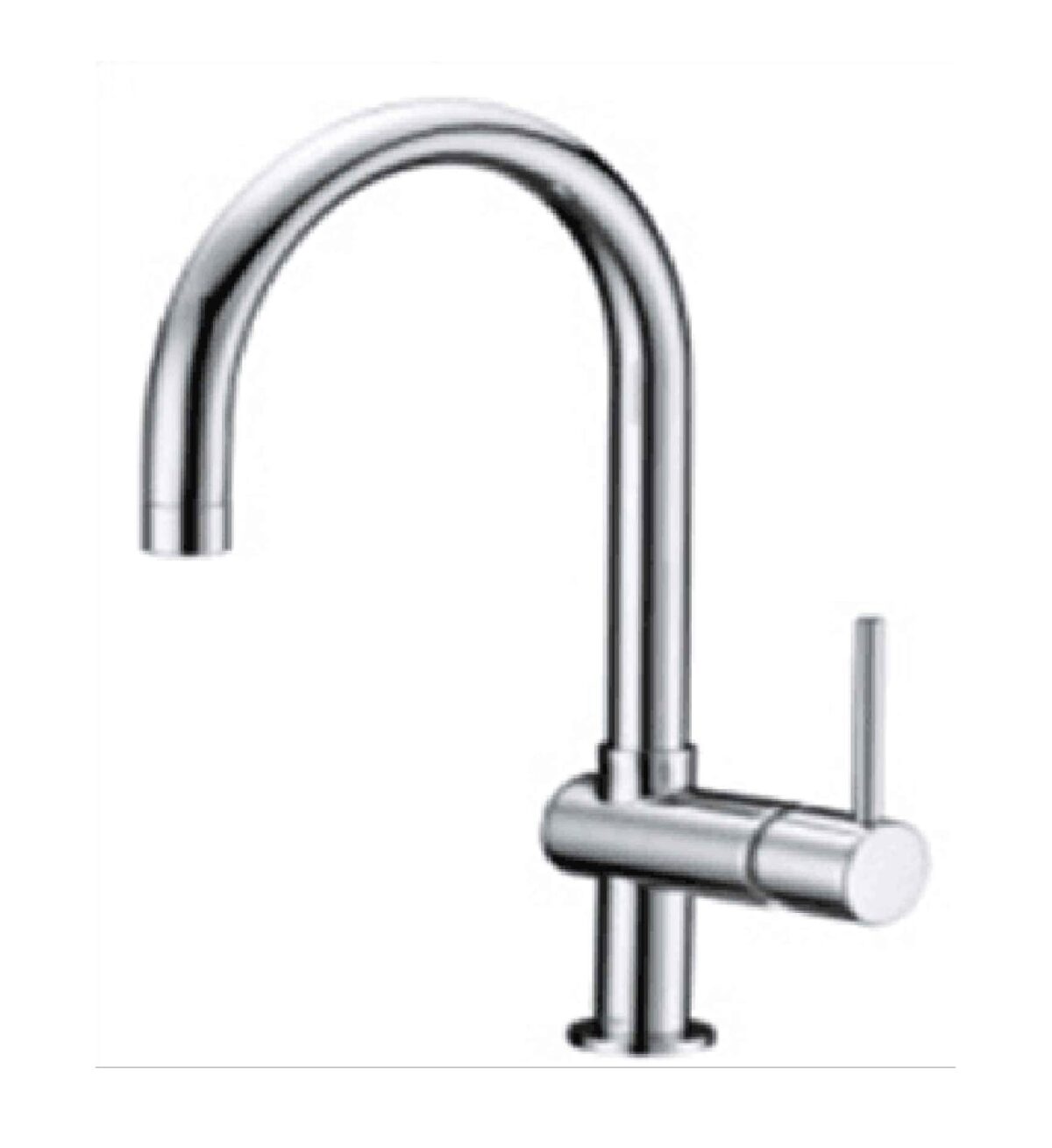 Modern chrome kitchen faucet with a curved spout and single lever handle.