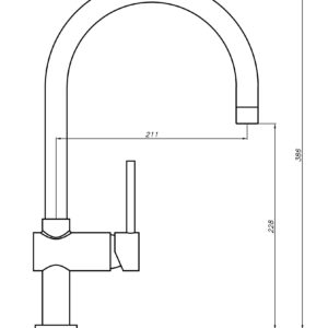 Line drawing of a kitchen faucet with measurements.