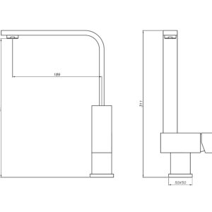 Technical drawing of a kitchen faucet with dimensions.