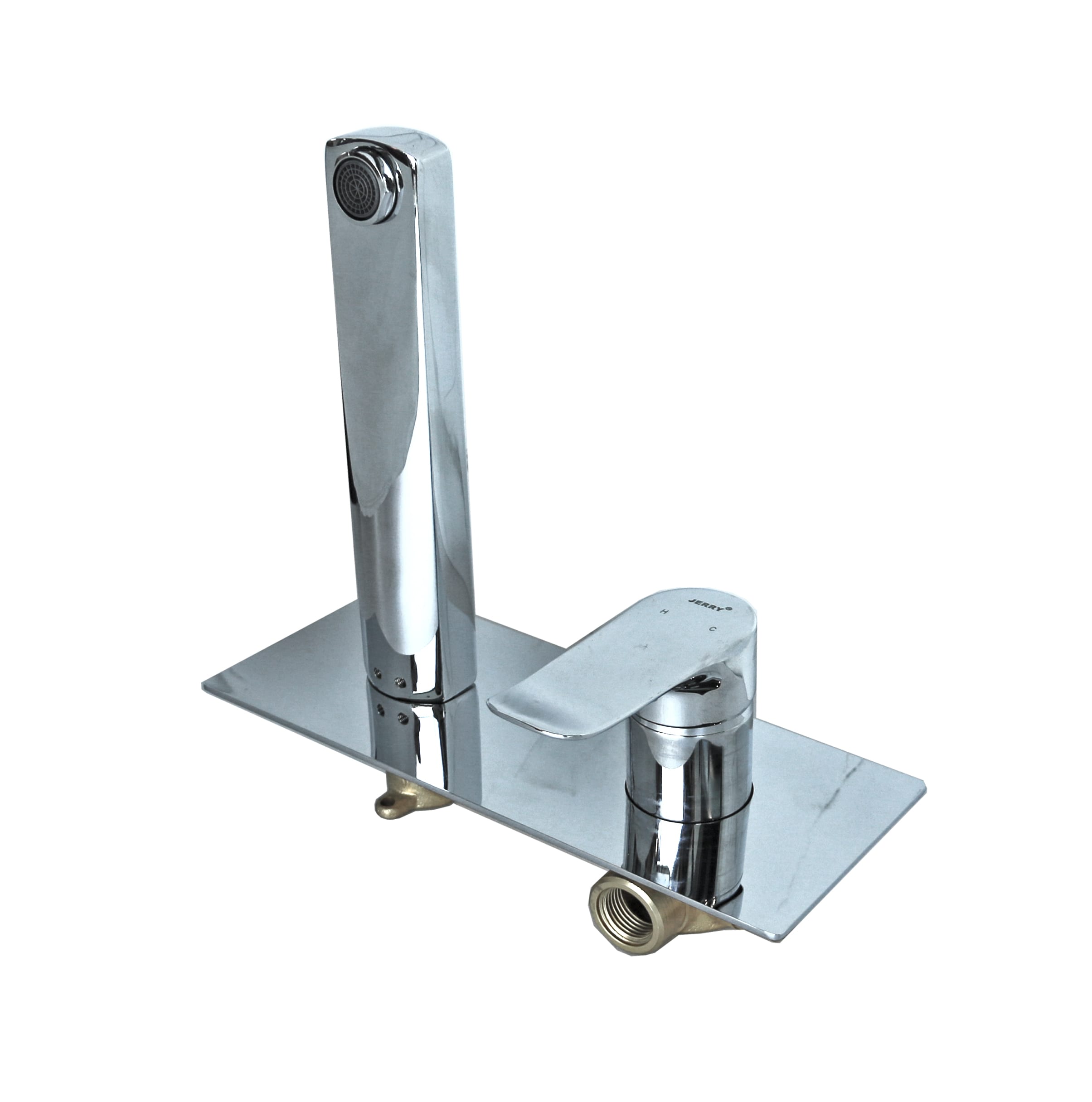 Modern chrome kitchen faucet with pull-out spray attachment.