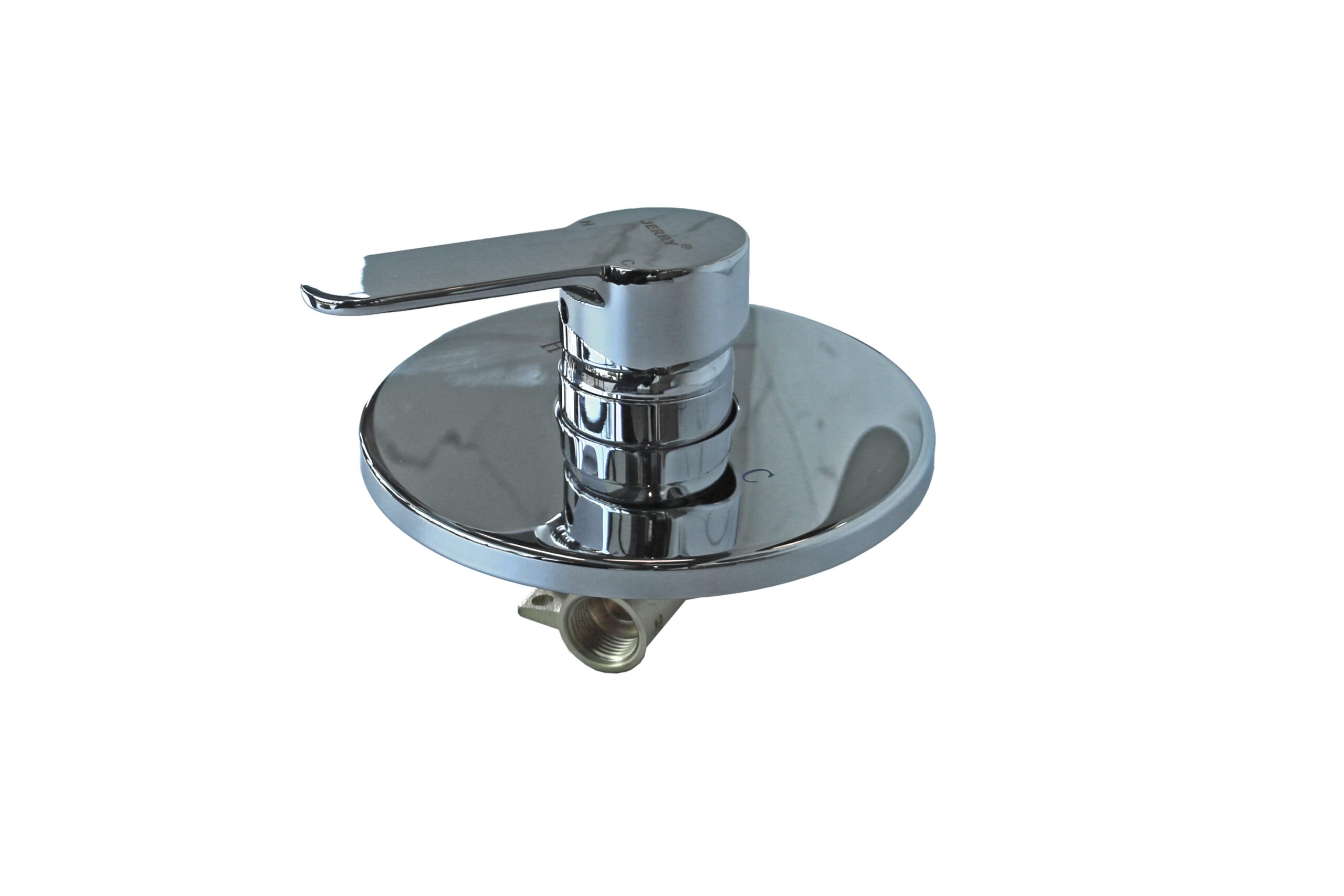 Chrome kitchen mixer valve with single lever and circular base plate
