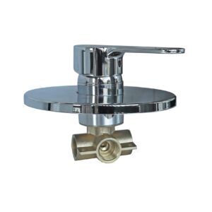 Chrome kitchen faucet with a single lever handle.