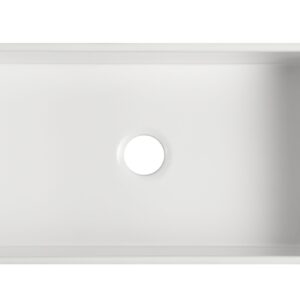 White rectangular kitchen sink with central drain hole.