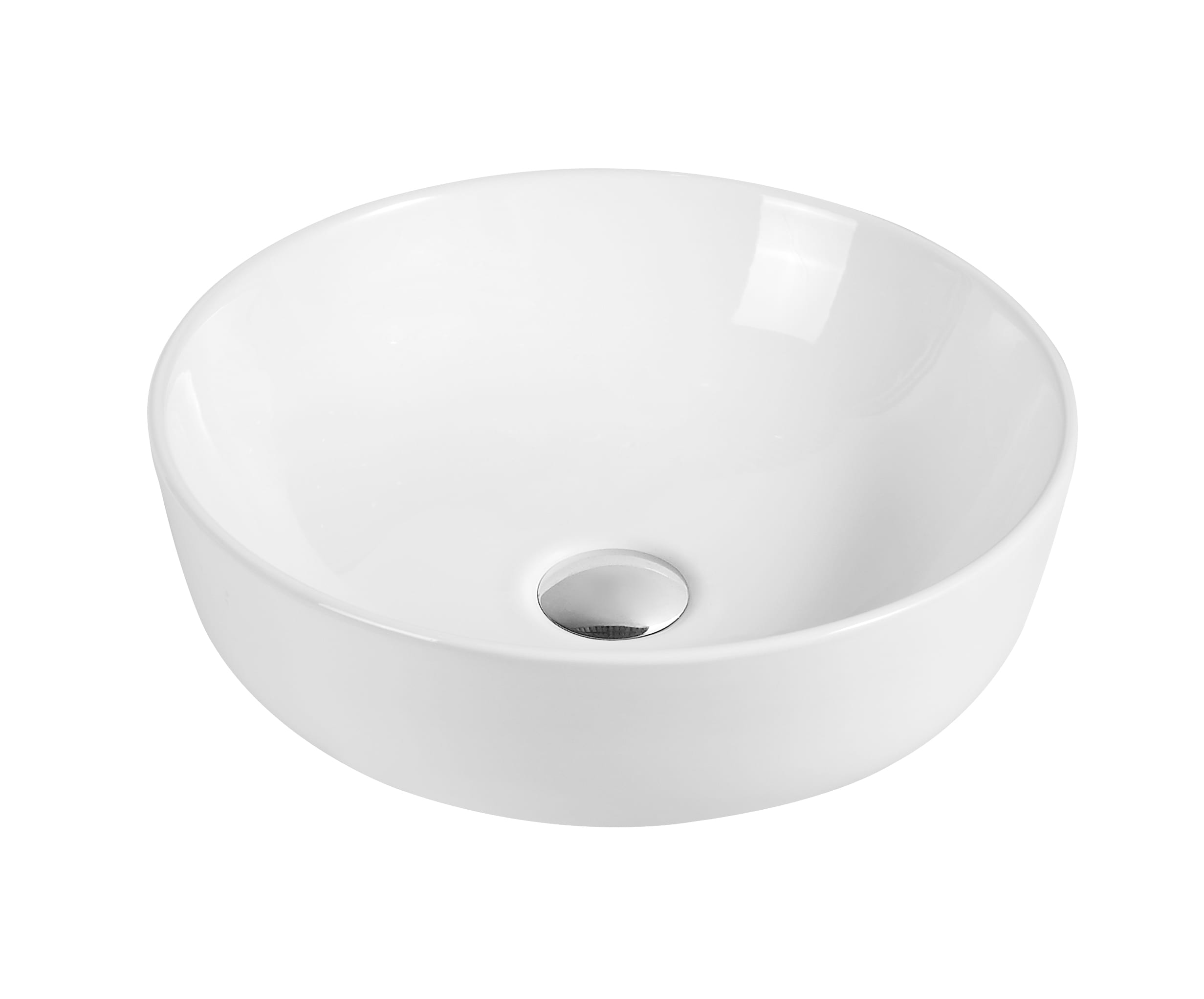 White ceramic vessel sink with a round design.