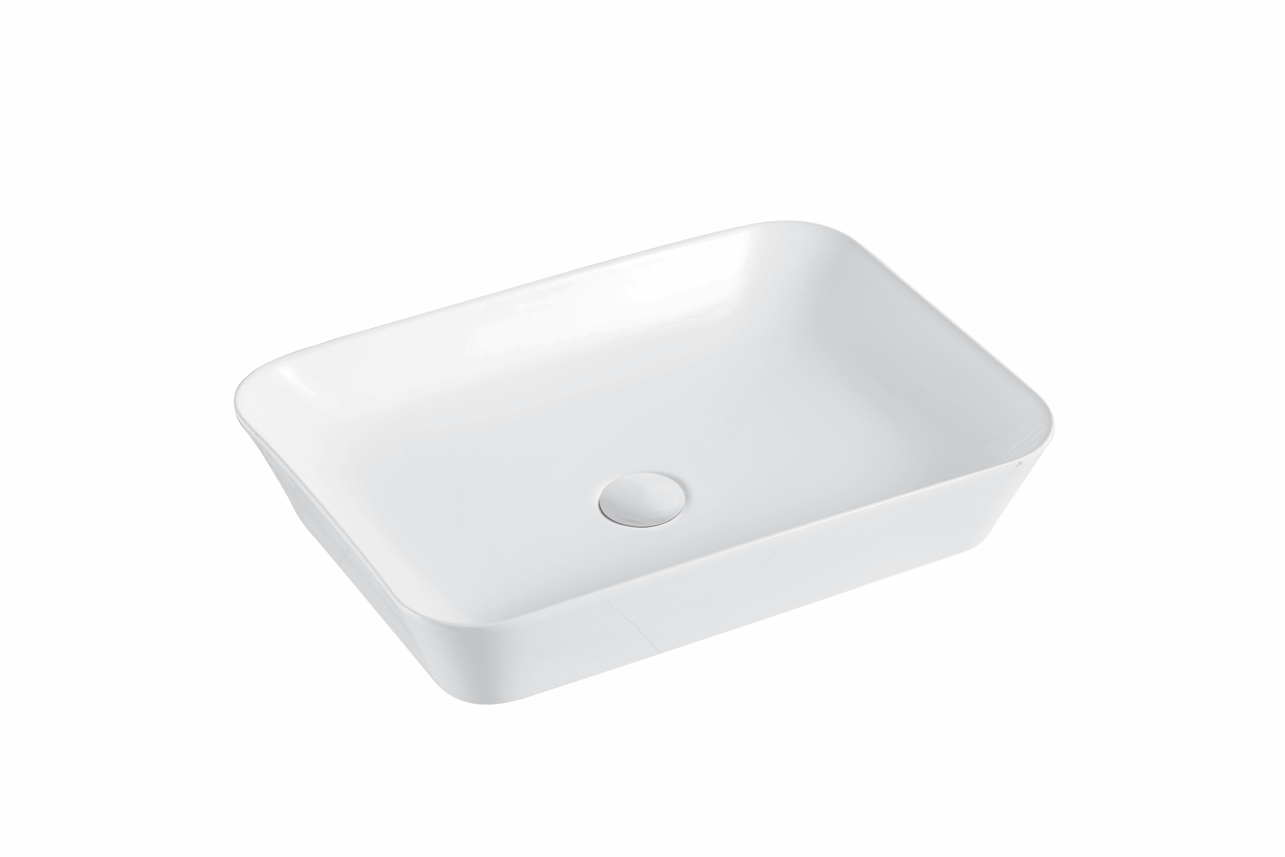 Rectangular white ceramic bathroom basin with smooth edges.