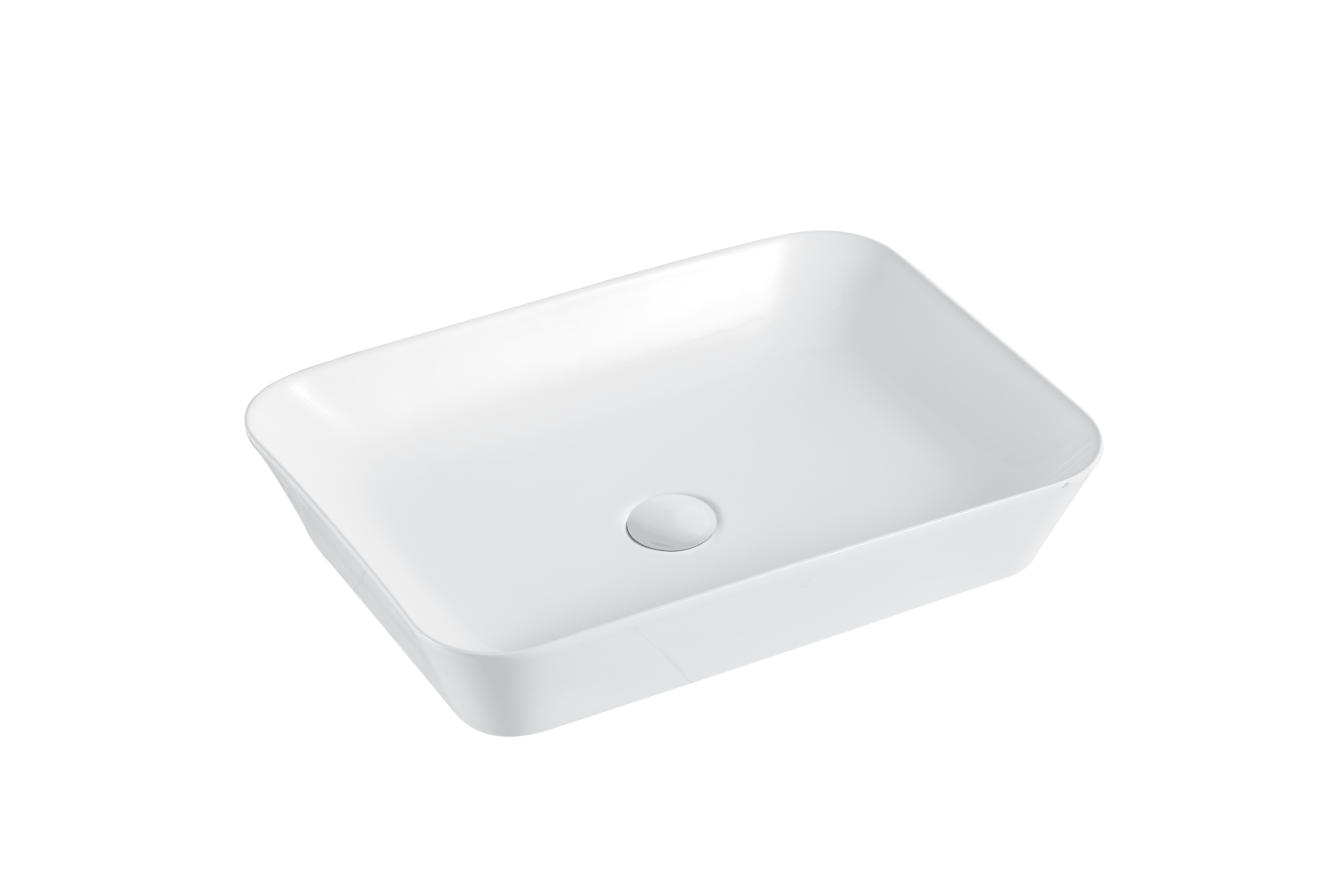 Rectangular white ceramic bathroom basin with smooth edges.
