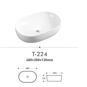 Oval white sink T-224 with dimensions 480x350x130mm.